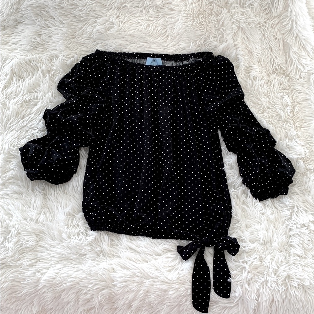 CeCe Black Polka Dot Ruffled Tie Front Blouse